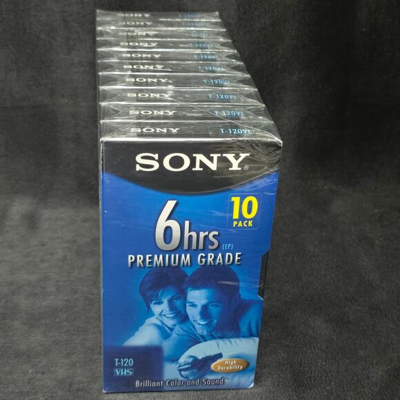Sony T-120 Blank VHS Video Tape 6 Hour Premium Grade New Factory Sealed 10 Pack - Picture 1 of 7
